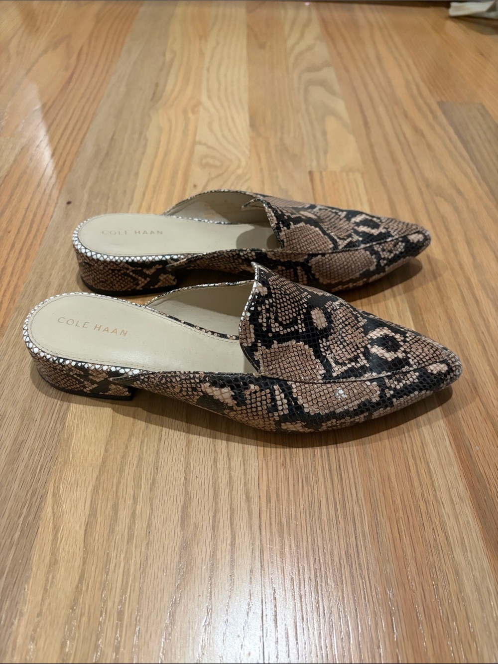Cole Haan Brown and Black Snake-Print Slip-On Mules - Picture 4 of 5